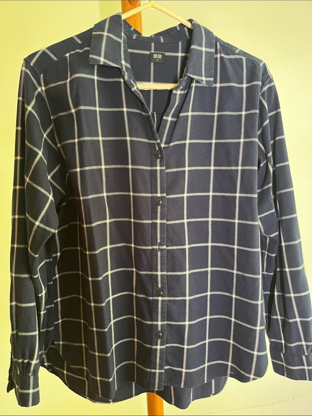 Uniqlo Navy and White Windowpane Button-Up Shirt